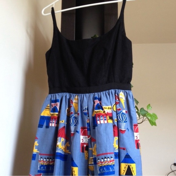 Anna Sui Anthropologie County Fair Carnival Print Fit Flare Dress Blue 4 Rare - Picture 5 of 6